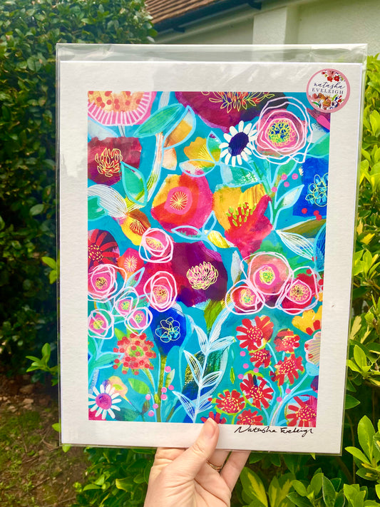 Art Print - Blue Posy Party