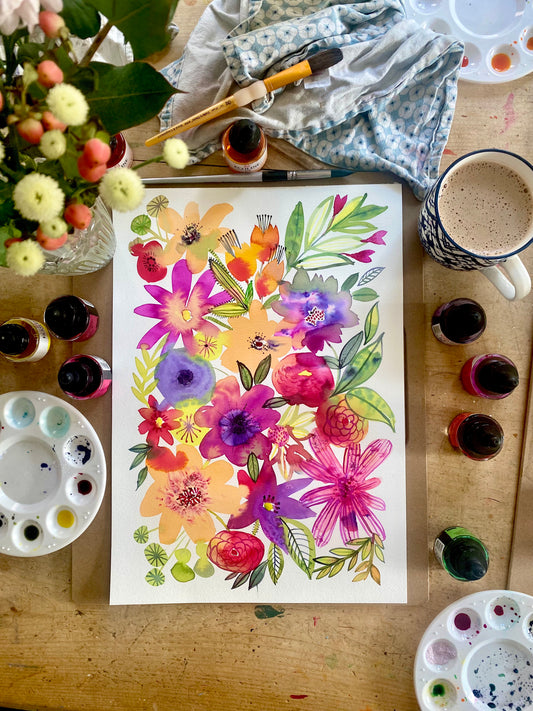 Happy watercolour florals for 2 people! Special GIFT workshop.